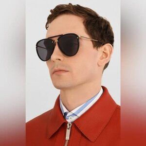 New Original Gucci GG0672S Unisex Aviator Sunglasses, Black/Grey